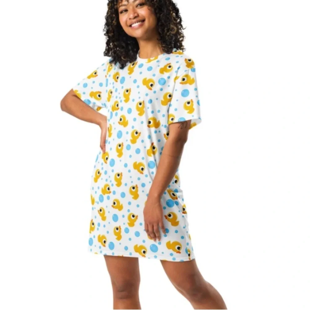MILTON FUNWEAR White & Yellow Rubber Ducky Print Nightshirt XL